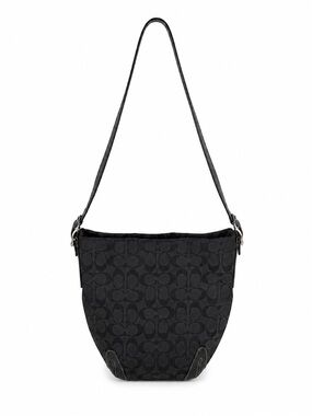 Coach Black Signature Jacquard Hobo Shoulder Bag Leather Trim Purse